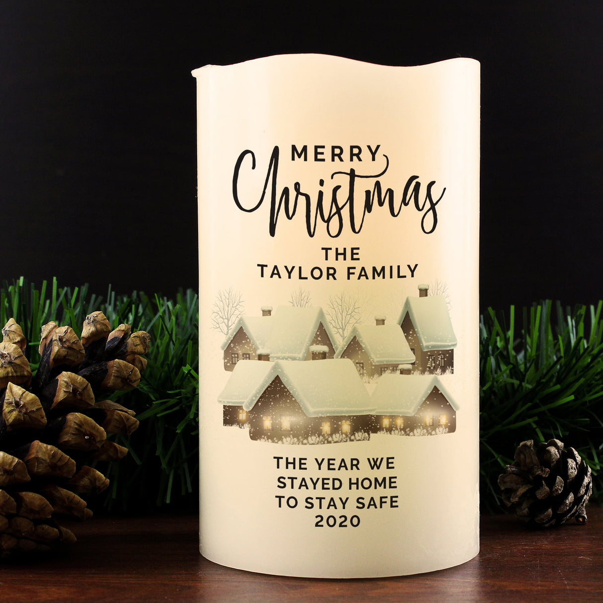 Personalised Christmas Town LED Candle: 1 - LED Lighting By Gift Moments