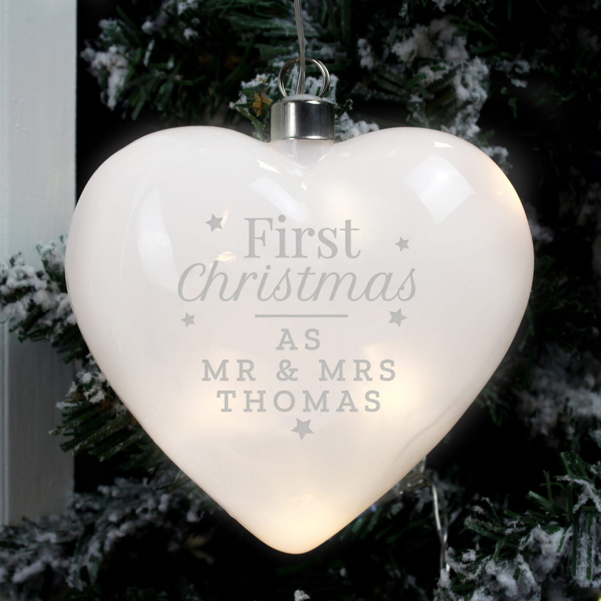 Personalised First Christmas LED Hanging Glass Heart: 1 - LED Lighting By Gift Moments