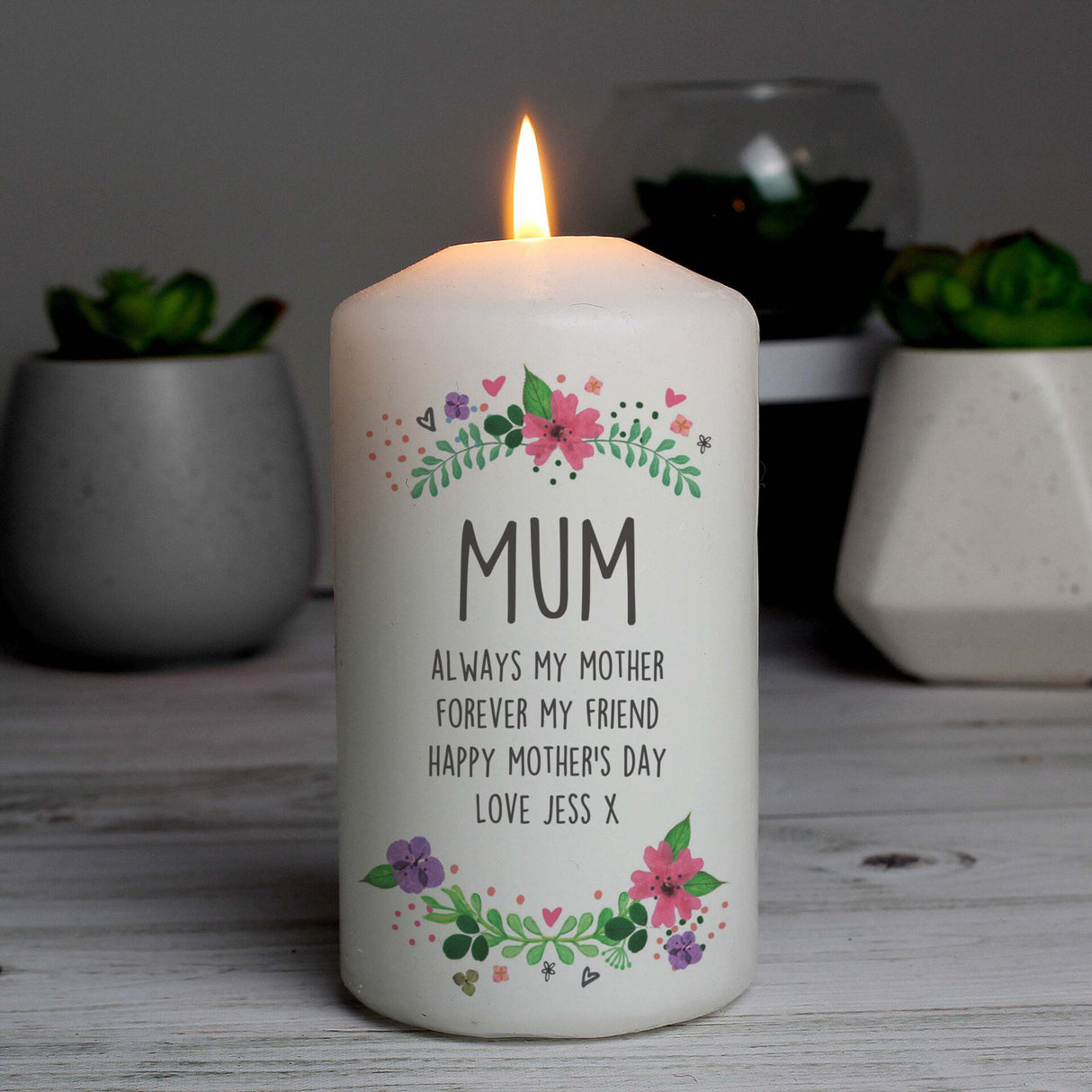 Personalised Floral Pillar Candle - Shop Candles At Gift Moments - 1
