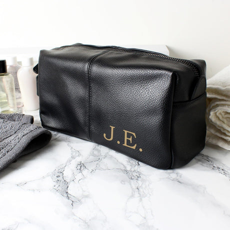 Luxury Initials Black Leatherette Wash Bag - Gift Moments