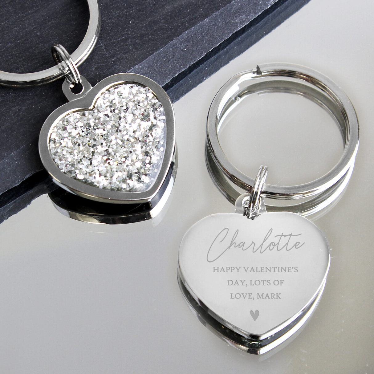 Personalised Name and Message Diamante Heart Keyring: 1 - Keyrings By Gift Moments