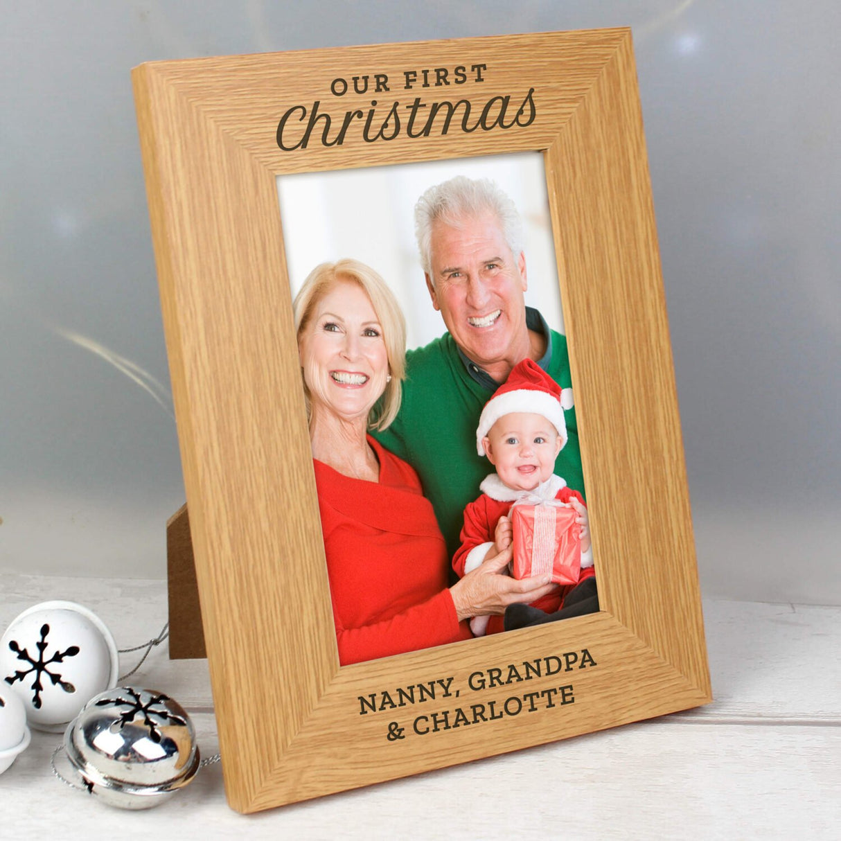 Personalised ’Our First Christmas’ 6x4 Oak Finish Photo Frame: 4 - Photo Frames By Gift Moments