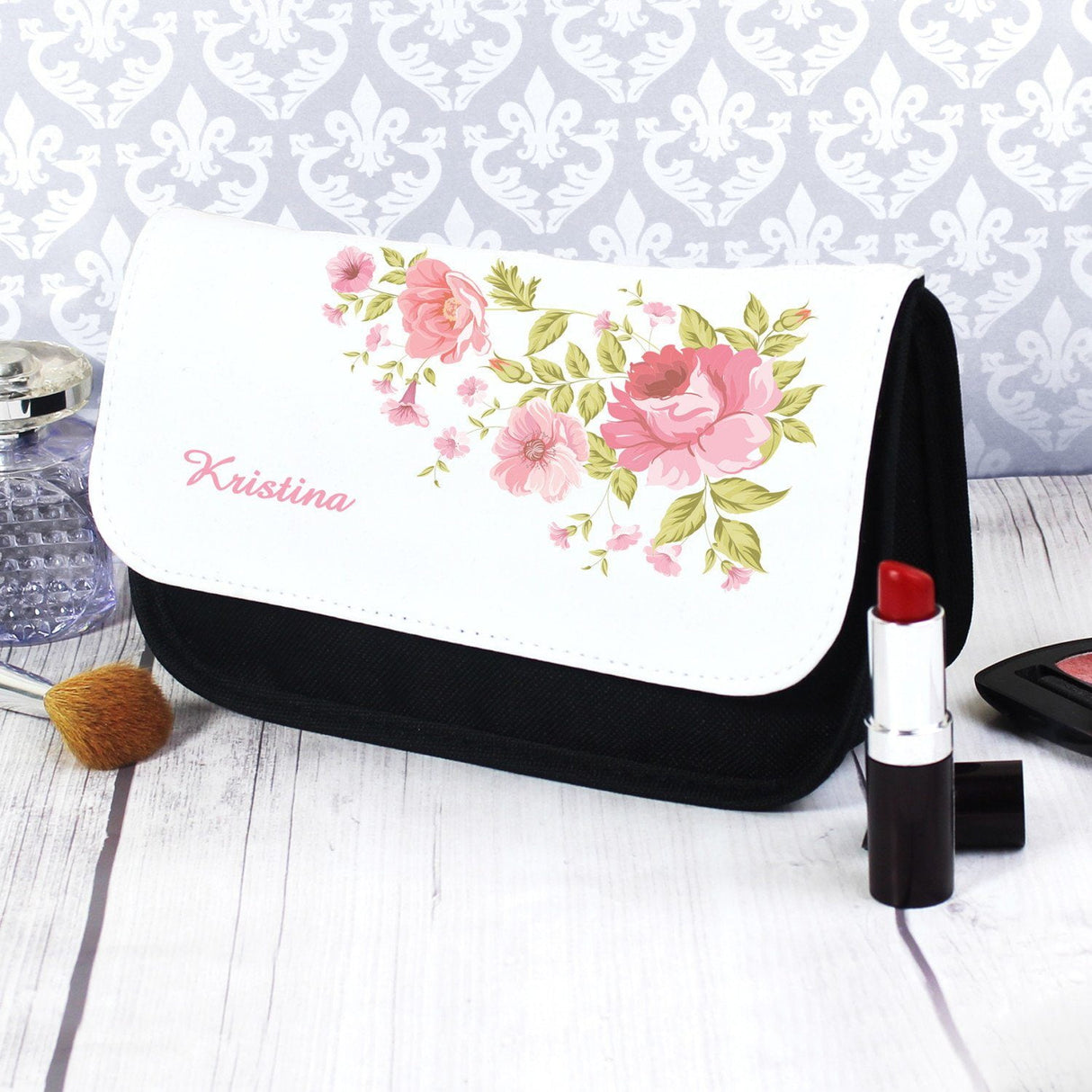 Personalised Pretty Rose Make Up Bag: 1 - Toiletry & Makeup Bags By Gift Moments