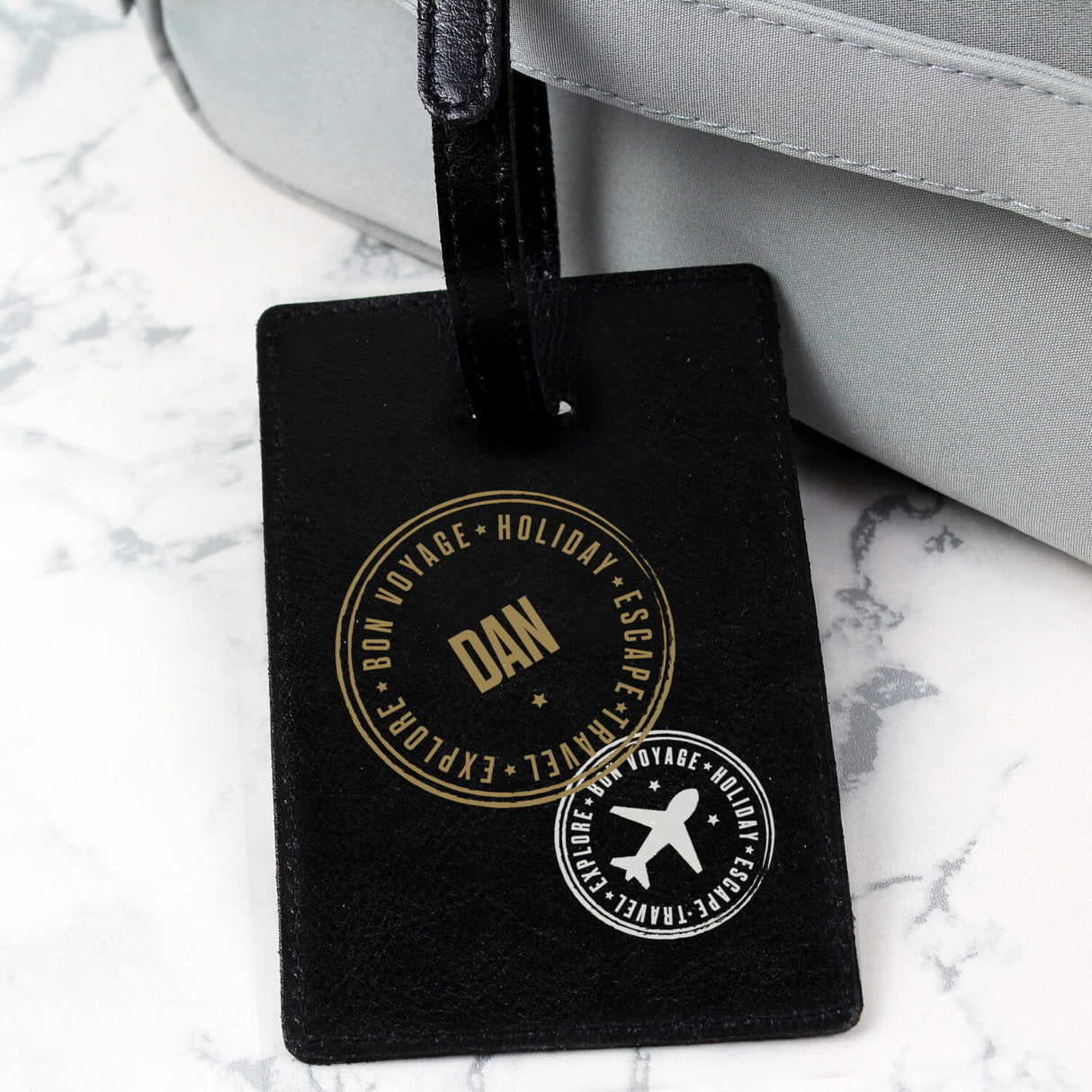 Personalised Stamped Black Luggage Tag: 1 - Luggage Tags By Gift Moments
