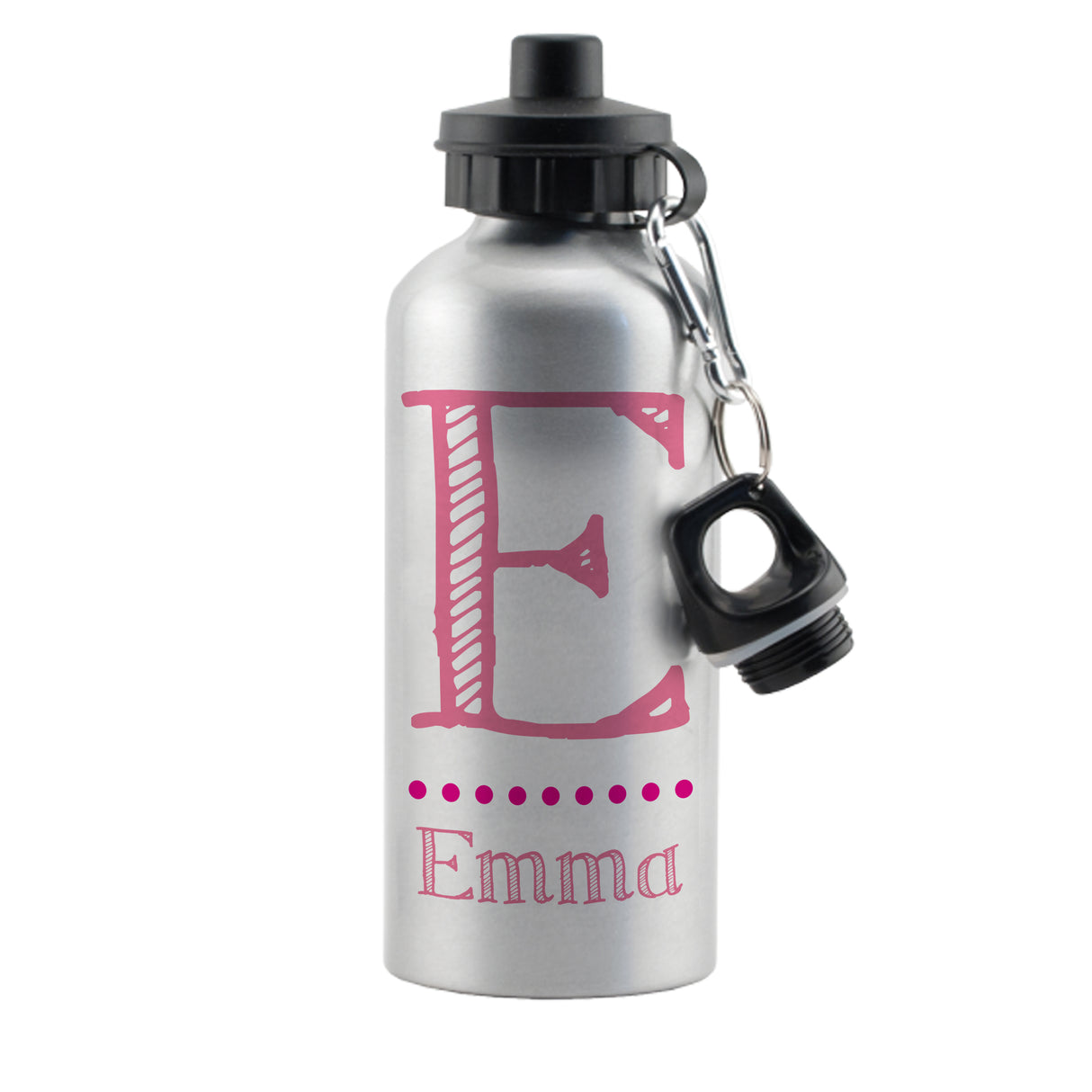 Personalised Pink Name Silver Drinks Bottle