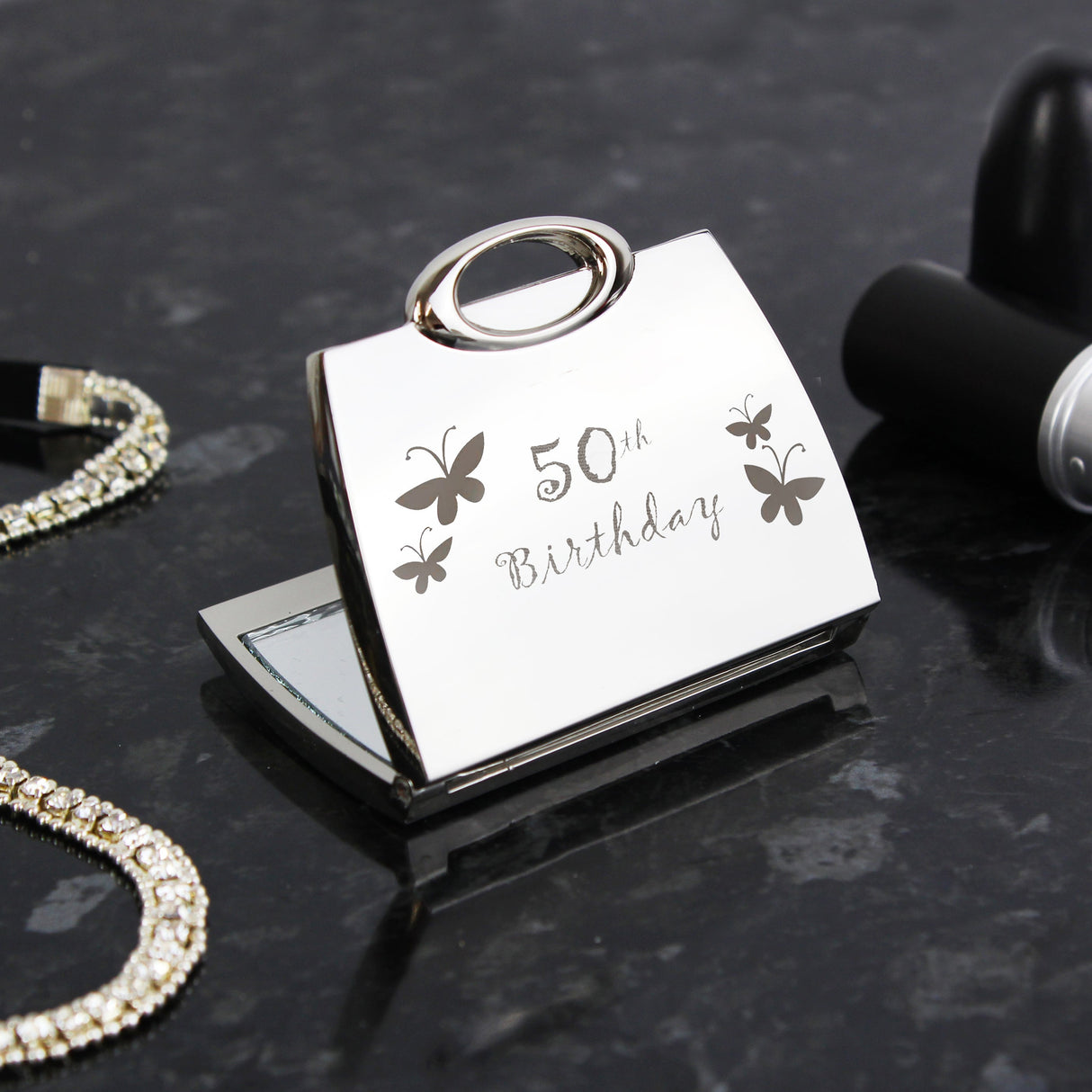 50th Birthday Butterfly Handbag Compact Mirror: 1 - Compact Mirrors By Gift Moments