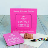 Personalised Prosecco Princess Coaster Card