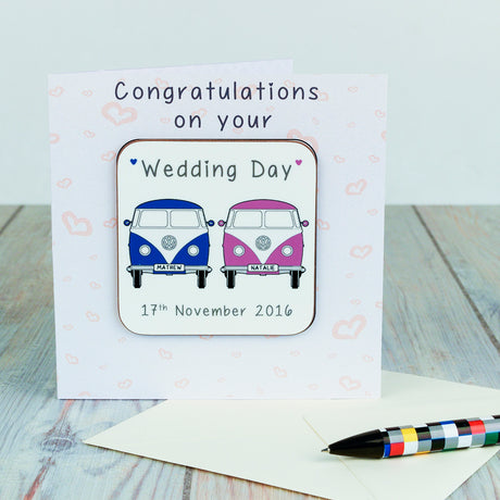 Personalised Wedding Day Camper Vans Coaster Card