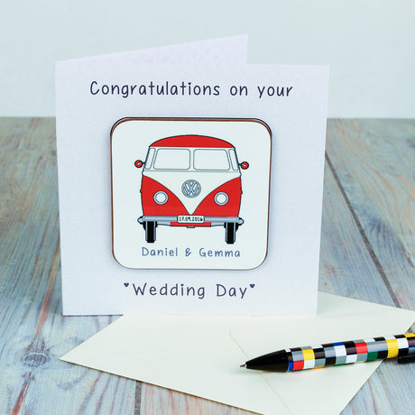 Personalised Wedding Day Campervan Coaster Card