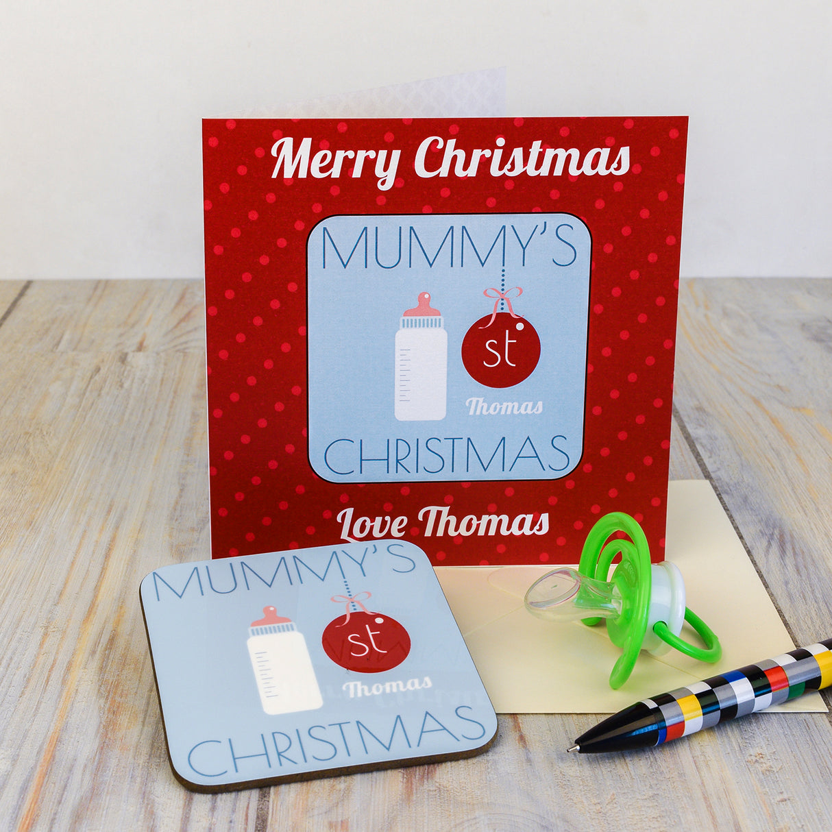 Personalised Mummy's 1st Christmas Coaster Card