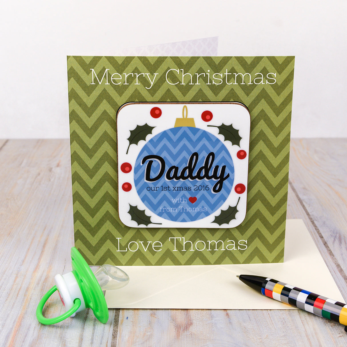 Personalised Daddy Our 1st Christmas Coaster Card