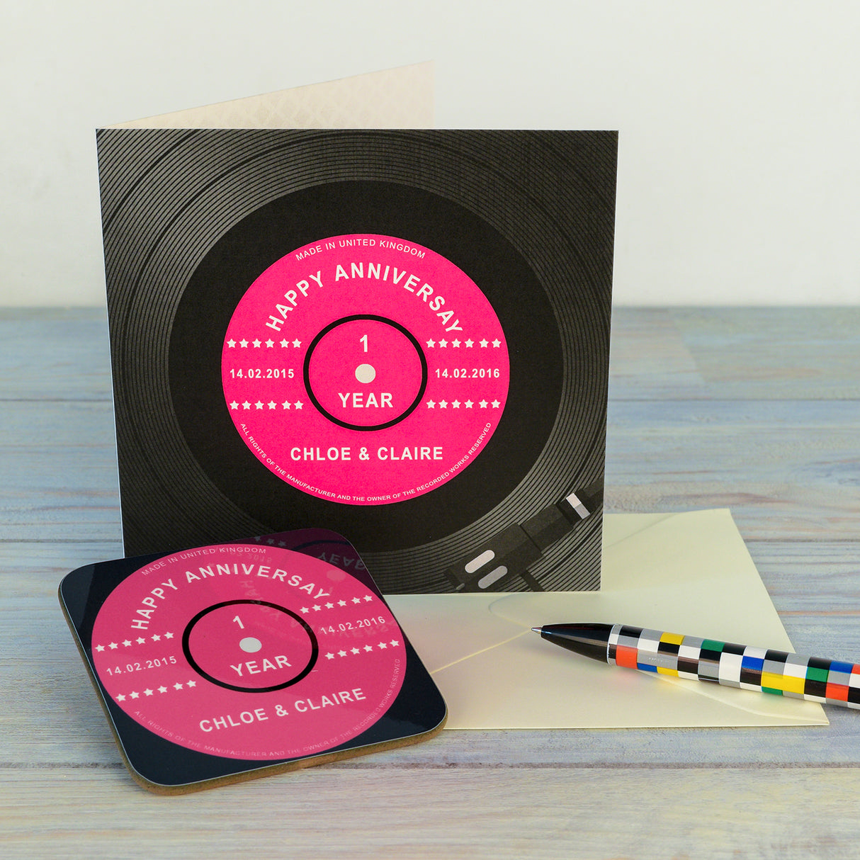 Personalised Happy Anniversary Record Coaster Card