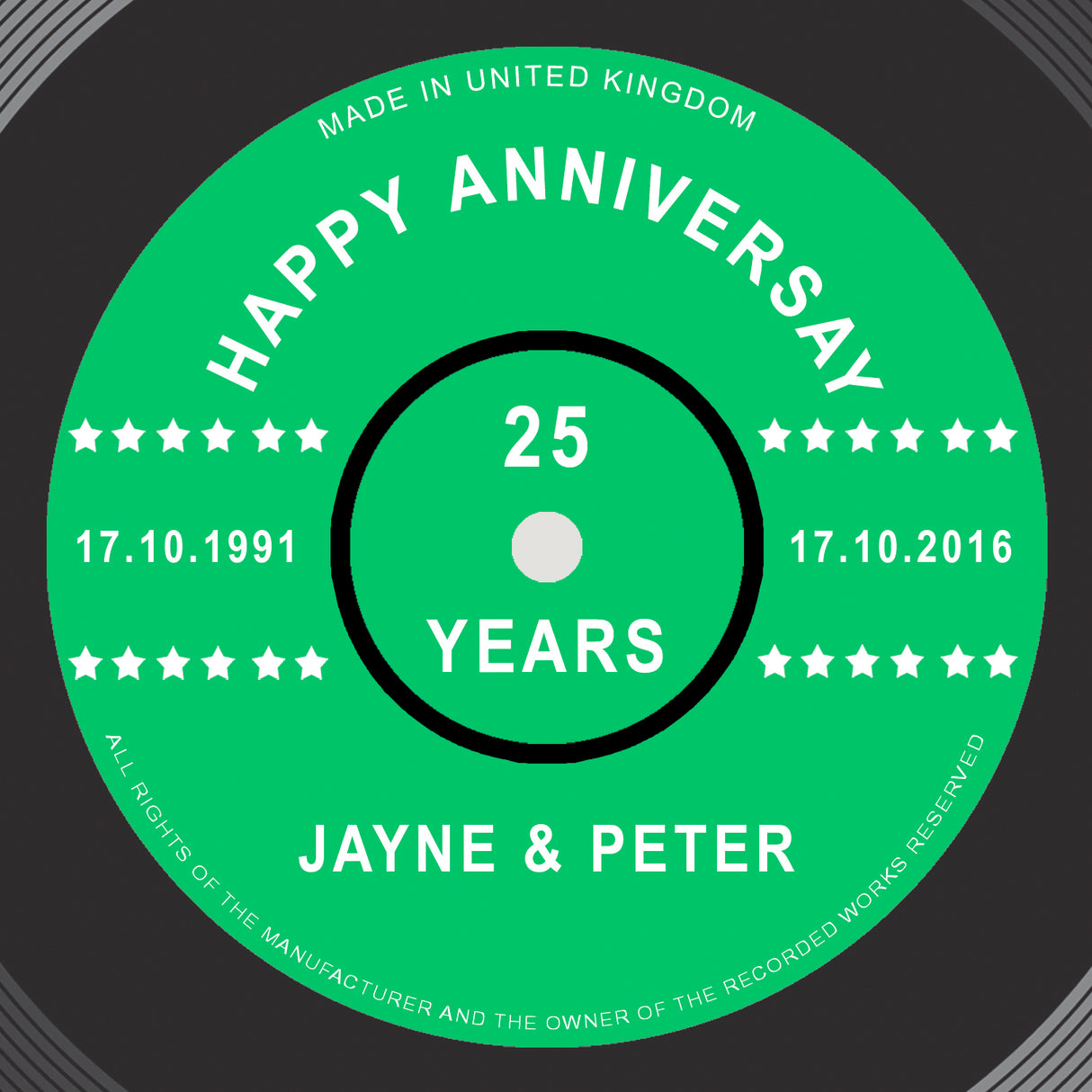 Personalised Happy Anniversary Record Coaster Card