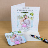 Personalised First Christmas Couples Photo Coaster Card