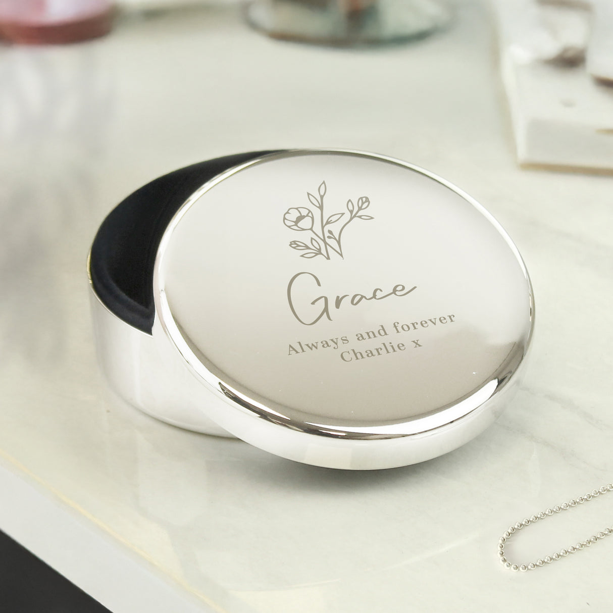 Personalised Floral Round Trinket Box - Shop At Gift Moments - 1