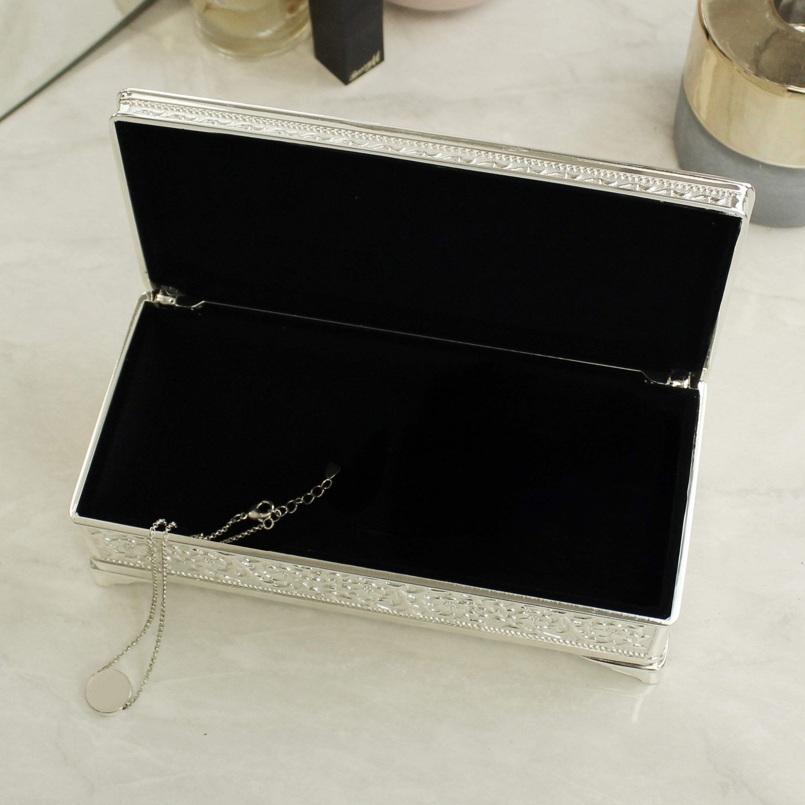 Personalised Swirls & Hearts Antique Silver Plated Jewellery Box - Shop Jewellery Boxes At Gift Moments - 3