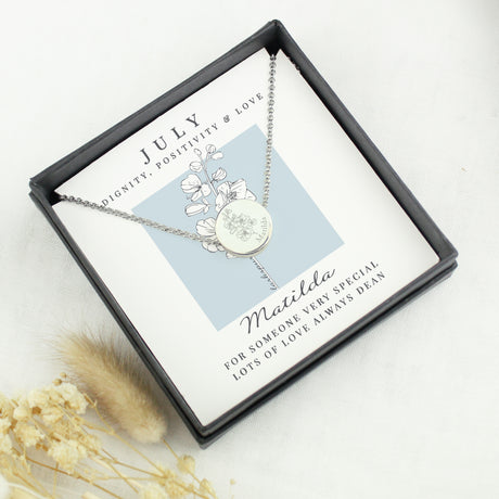 Personalised July Birth Flower Necklace and Box