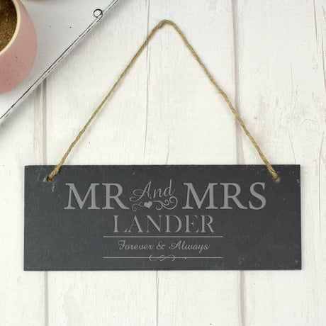 Personalised Mr & Mrs Hanging Slate Plaque