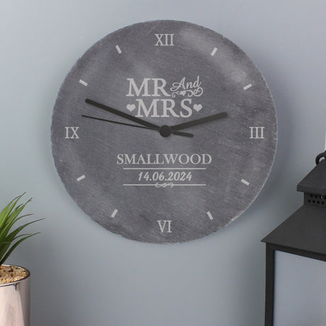 Personalised Mr & Mrs Slate Clock