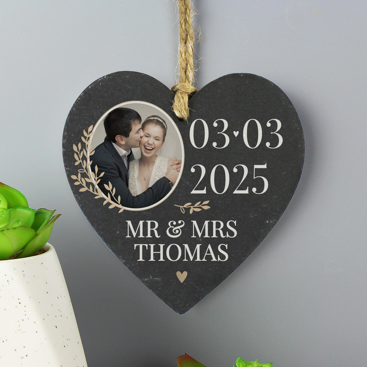 Personalised Date Photo Upload Slate Heart Decoration