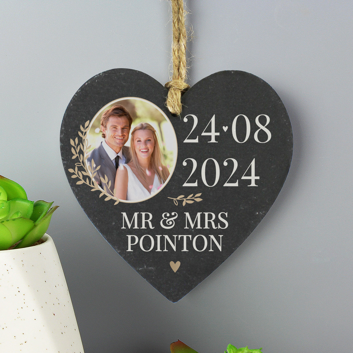Personalised Date Photo Upload Slate Heart Decoration
