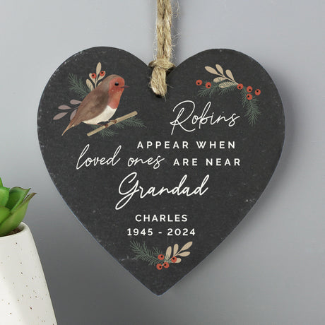 Personalised Memorial Robins Appear Slate Heart