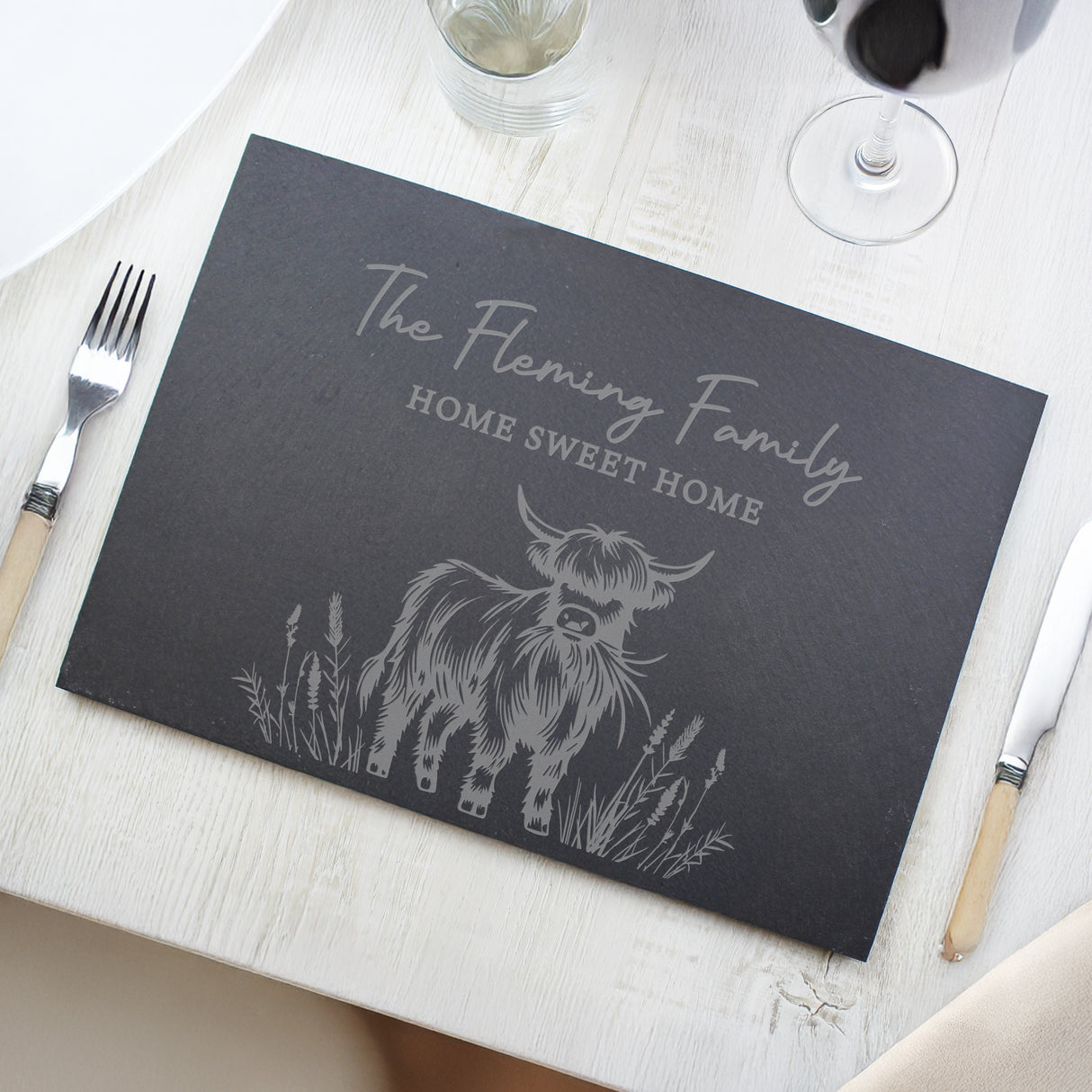 Personalised Highland Cow Slate Placemat - Shop At Gift Moments - 1