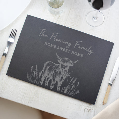 Personalised Highland Cow Slate Placemat - Shop At Gift Moments - 1