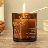 Personalised March Birth Flower Amber Glass Candle