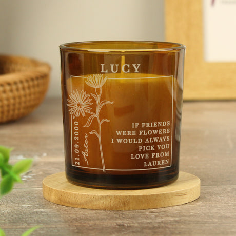 Personalised September Birth Flower Amber Glass Candle