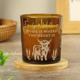 Personalised Engraved Highland Cow Amber Glass Candle - Shop At Gift Moments - 1
