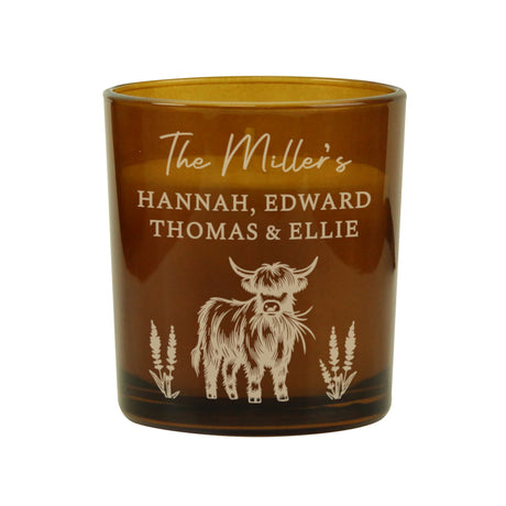 Personalised Engraved Highland Cow Amber Glass Candle - Shop At Gift Moments - 5