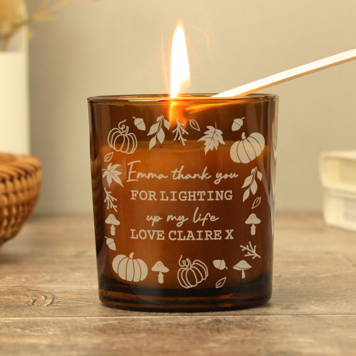 Personalised Pumpkins Amber Glass Candle - Shop At Gift Moments - 1