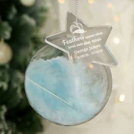 Personalised Blue Memorial Feather Bauble - Shop At Gift Moments - 1