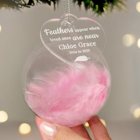 Personalised Pink Memorial Feather Bauble - Shop At Gift Moments - 3