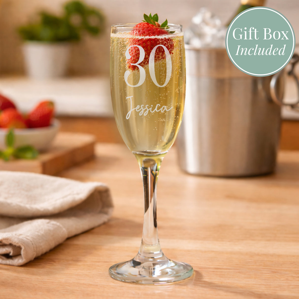 Personalised Big Age & Name Flute Glass