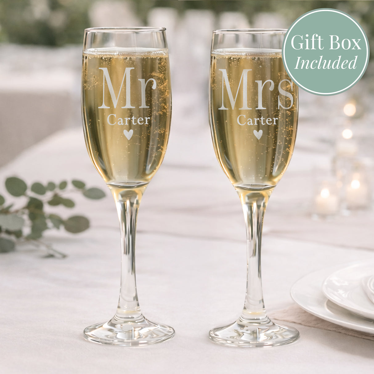 Personalised Mr & Mrs Pair of Flute Glasses