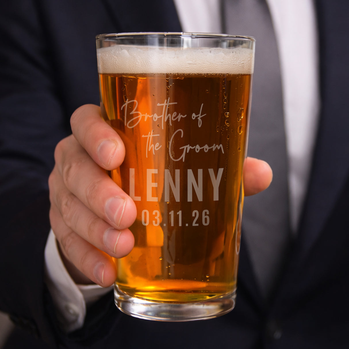 Personalised Brother of the Groom Elegant Pint Glass