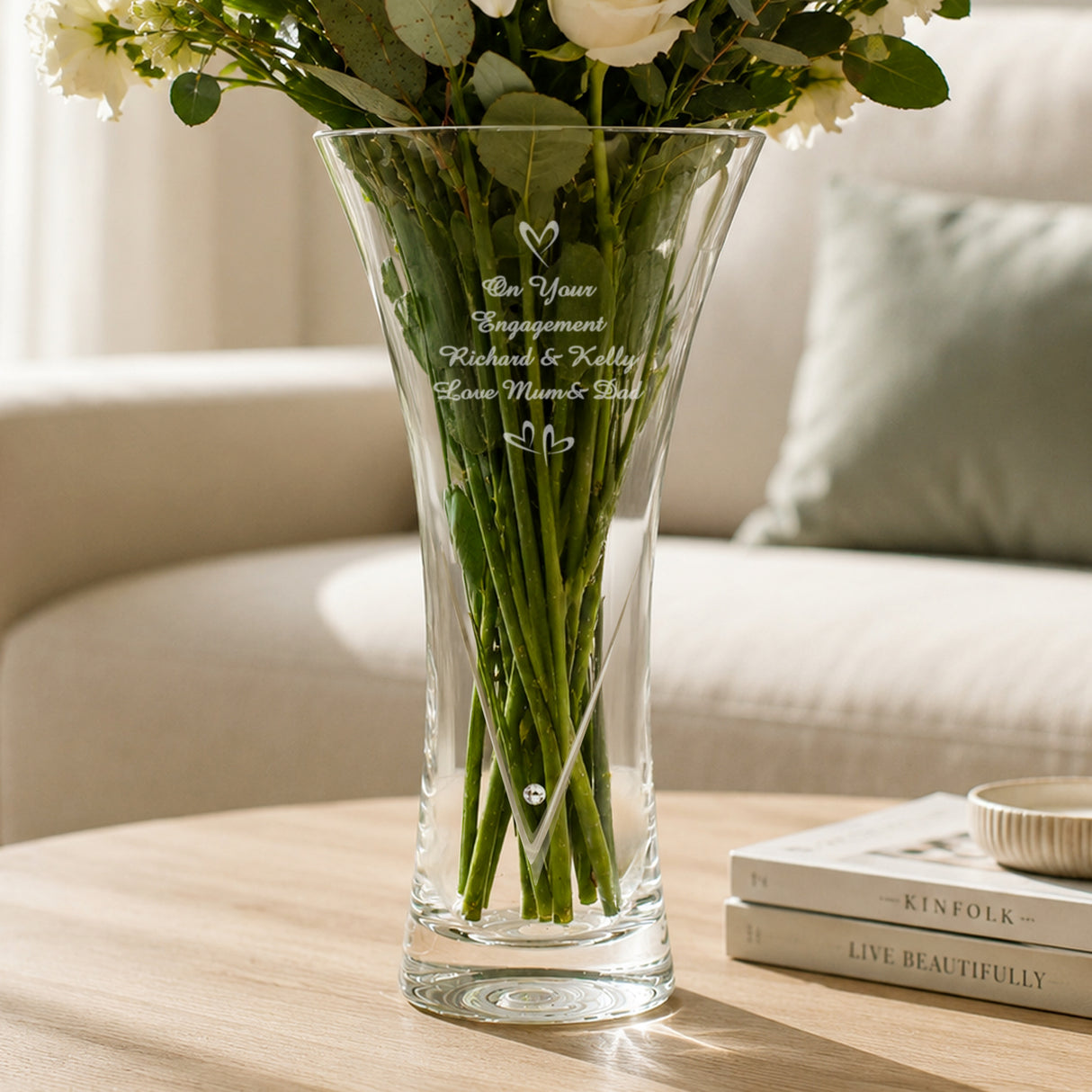 Personalised Large Hand Cut Little Hearts Diamond Effect Vase