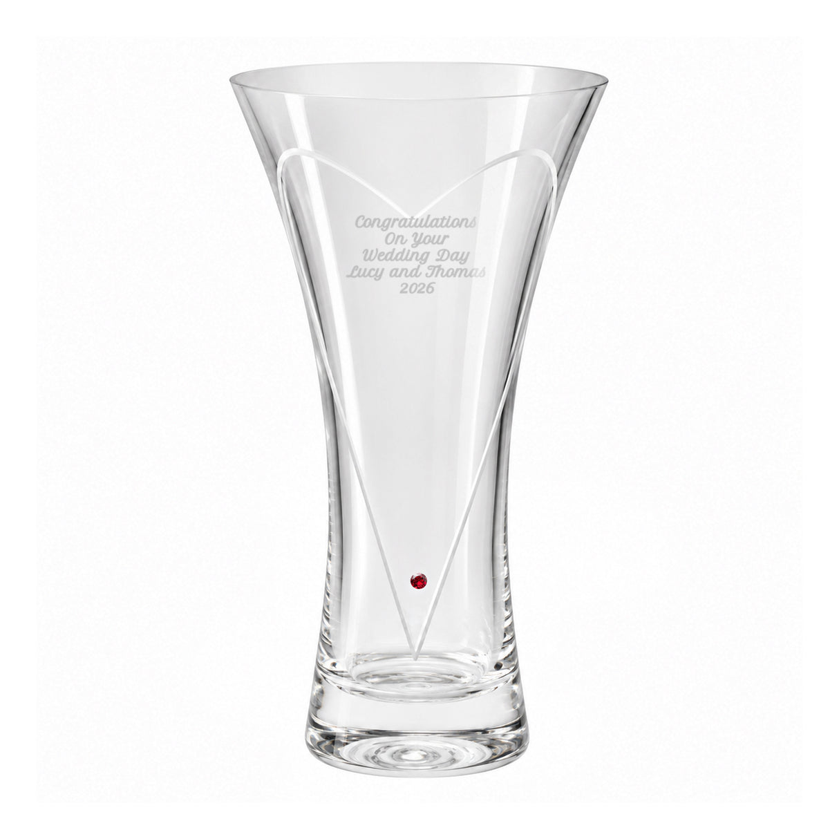Personalised Large Ruby Diamond Effect Heart Vase