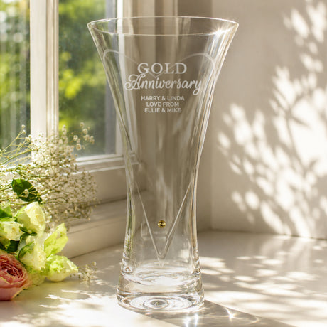 Personalised Gold Anniversary Large Diamond Effect Heart Vase - Shop Vases At Gift Moments - 4