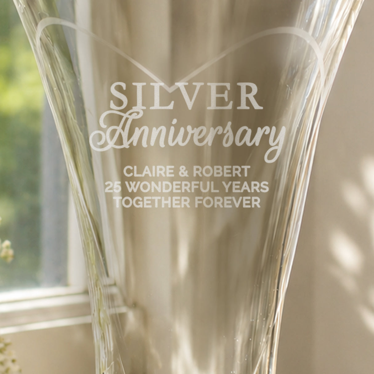 Personalised Silver Anniversary Large Diamond Effect Heart Vase