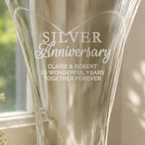 Personalised Silver Anniversary Large Diamond Effect Heart Vase