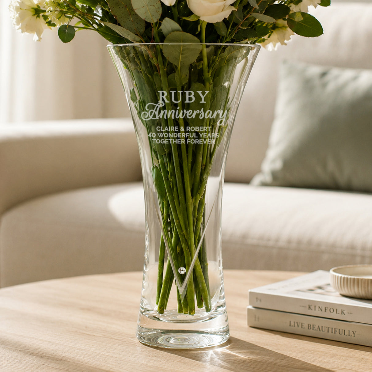Personalised Ruby Anniversary Large Diamond Effect Heart Vase