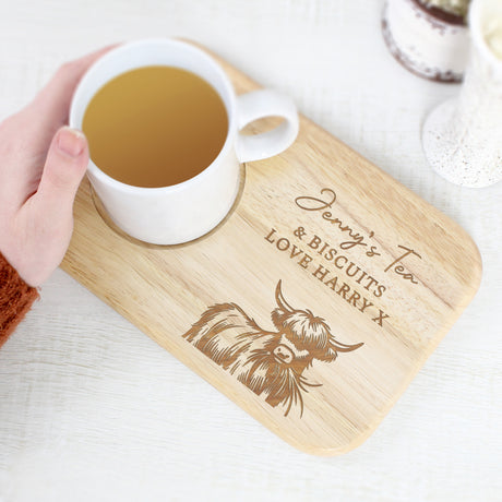 Personalised Highland Cow Wooden Coaster Tray - Shop At Gift Moments - 3