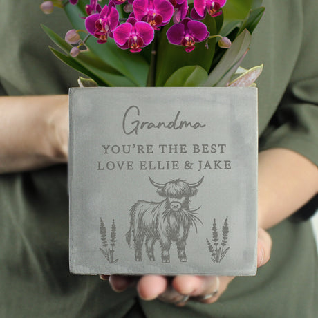 Personalised Highland Cow Concrete Plant Pot - Shop At Gift Moments - 4