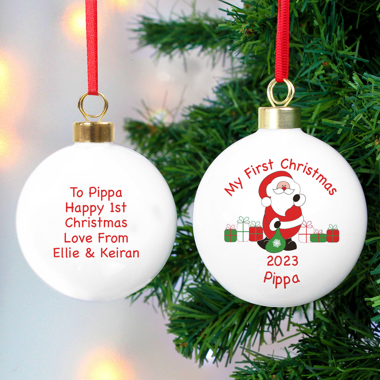 Personalised Santa with Presents Bauble - Shop Christmas Baubles At Gift Moments - 1