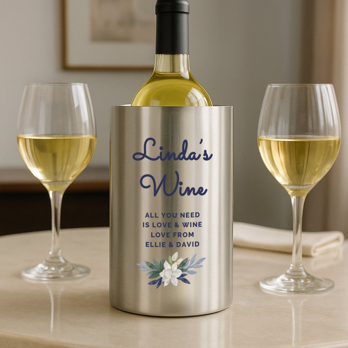 Personalised Blue Floral Wine Cooler - Shop At Gift Moments - 1