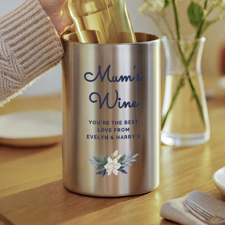 Personalised Blue Floral Wine Cooler - Shop At Gift Moments - 3