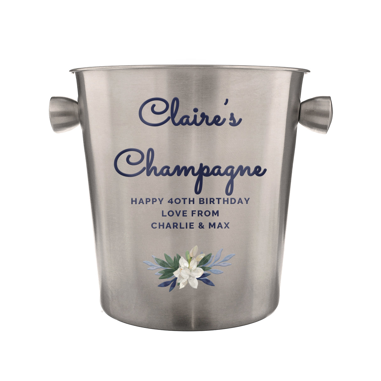 Personalised Blue Floral Stainless Steel Ice Bucket - Shop At Gift Moments - 5